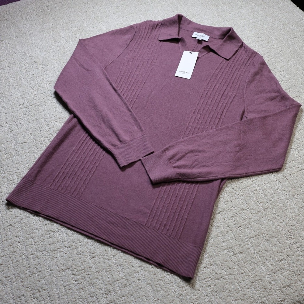 Goodfellow & Co Mens Long Sleeve Sweater Polo Berry Purple Textured Knit Small